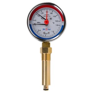 Термоманометр Экомера МД04-80мм 0..1,6МПа 0..120С G1\4 L=60 mm с переходником на G1\2