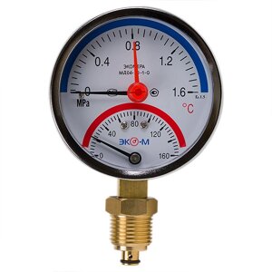 Термоманометр Экомера МД04-80мм 0..1,6МПа 0..160С G1\4 с переходником на G1\2
