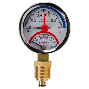 Термоманометр Экомера МД04-63мм 0..1МПа 0..160С G1\4 с переходником на G1\2