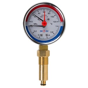 Термоманометр Экомера МД04-80мм 0..1,6МПа 0..160С G1\4 L=40 mm с переходником на G1\2