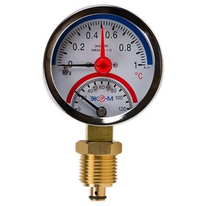 Термоманометр Экомера МД04-63мм 0..1МПа 0..120С G1\4 с переходником на G1\2