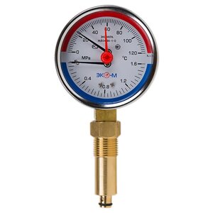 Термоманометр Экомера МД04-80мм 00,6МПа 0120С G1\4 L=60mm с переходником на G1\2