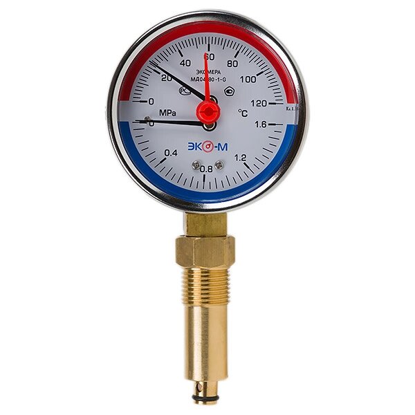 Термоманометр Экомера МД04-80мм 0..0,6МПа 0..160С G1\4 L=40mm с переходником на G1\2 от компании ТОО Alfaopt KZ - фото 1