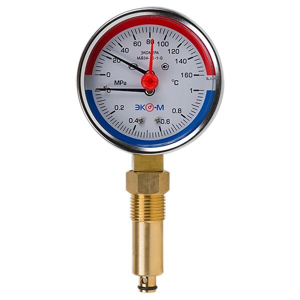 Термоманометр Экомера МД04-80мм 0..1МПа 0..160С G1\4 L=40 mmс переходником на G1\2 от компании ТОО Alfaopt KZ - фото 1