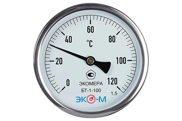 Термометр биметаллический ЭКОМЕРА БТ-1-100, 0-120С, L=40 от компании ТОО Alfaopt KZ - фото 1