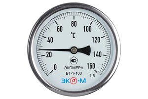 Термометр биметаллический ЭКОМЕРА БТ-1-100, 0-160С, L=100