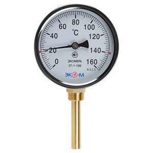 Термометр биметаллический ЭКОМЕРА БТ-1-100, 0-160С, L=40 радиальный