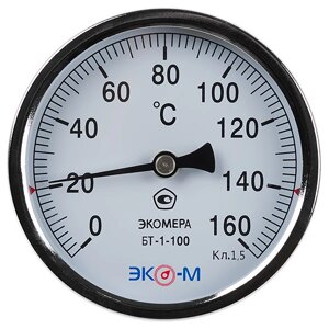 Термометр биметаллический ЭКОМЕРА БТ-1-100, 0-160С, L=80