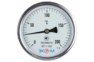 Термометр биметаллический ЭКОМЕРА БТ-1-100, 0-200С, L=40