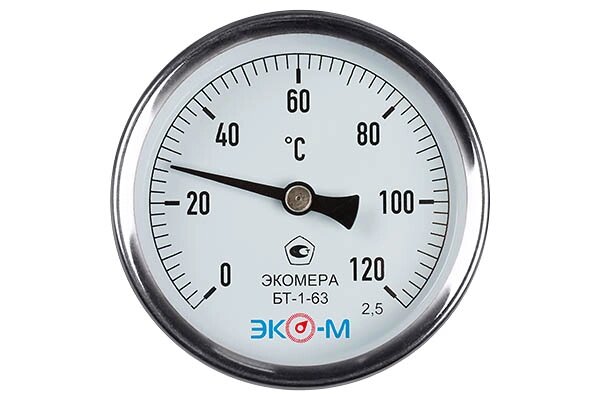 Термометр биметаллический ЭКОМЕРА БТ-1-63, 0-120С, L=100 от компании ТОО Alfaopt KZ - фото 1