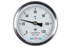 Термометр биметаллический ЭКОМЕРА БТ-1-63, 0-120С, L=100