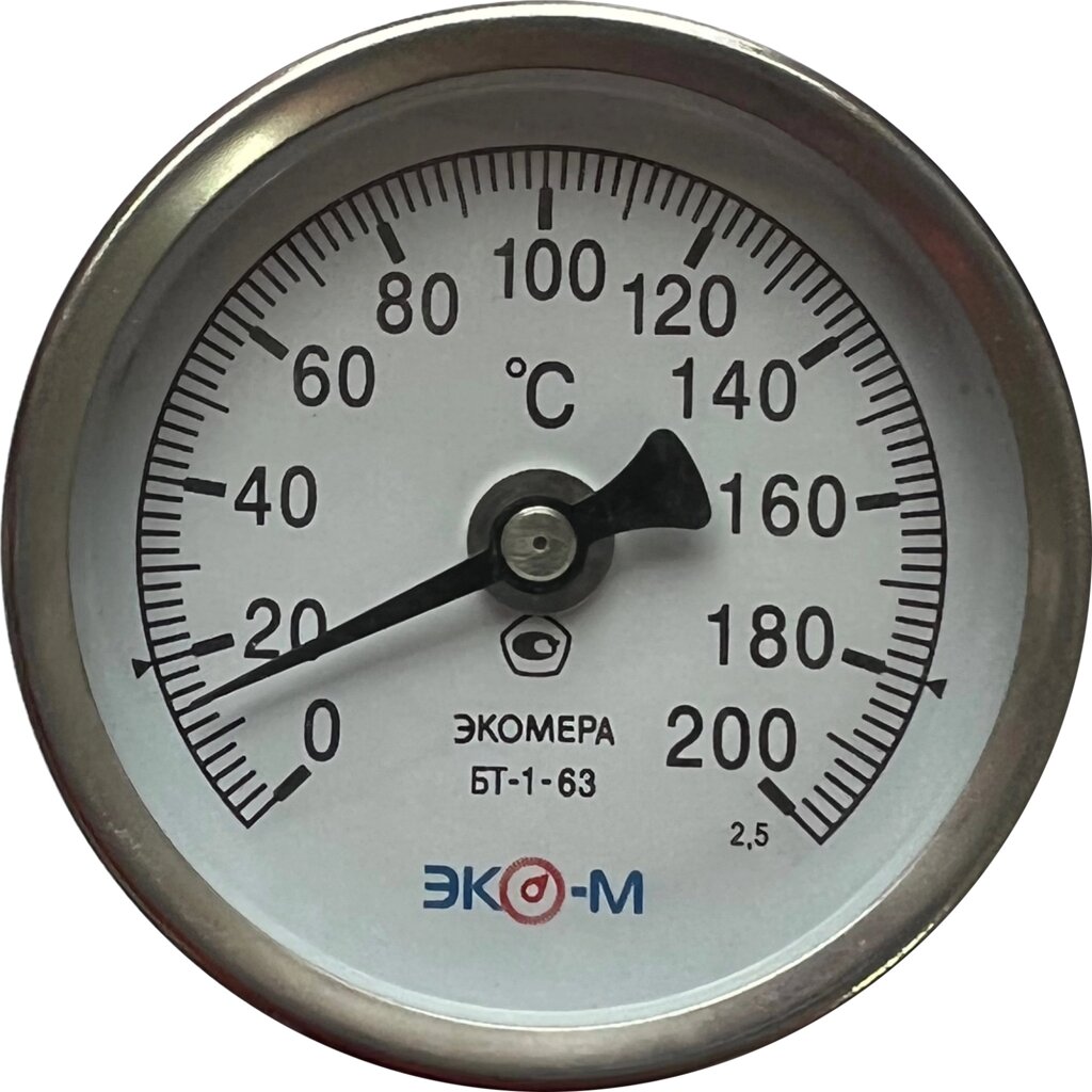 Термометр биметаллический ЭКОМЕРА БТ-1-63, 0-200С, L=40 от компании ТОО Alfaopt KZ - фото 1