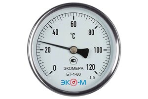 Термометр биметаллический ЭКОМЕРА БТ-1-80, 0-120С, L=100