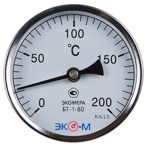 Термометр биметаллический ЭКОМЕРА БТ-1-80, 0-200С, L=40