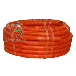 Труба ПНД гибкая гофрированная д. 32мм, лёгкая с протяжкой, 25м, цвет оранжевый