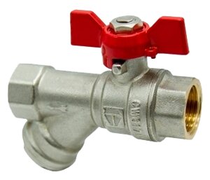 Кран шаровой HLV Optima с фильтром 1/2'' (15) F/F ручка - бабочка, внутренняя-внутренняя резьба HLV-101293. N. 0