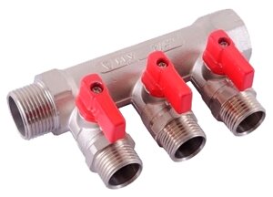 Коллектор 3 вых 1"x1/2" с отсекающими шаровыми кранами HLV-109580. N. 04