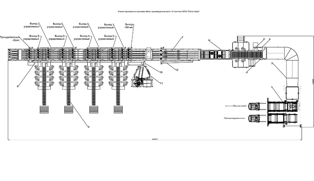 Линия сортировки и упаковки фруктов: цитрусовых, яблок, груш, киви, гранат…, производительностью 10 тн/час от компании Агро Прогресс - фото 1