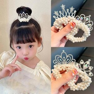 1 шт. Новая мода жемчужная корона принцессы милые детские эластичные резинки для волос детские резинки для