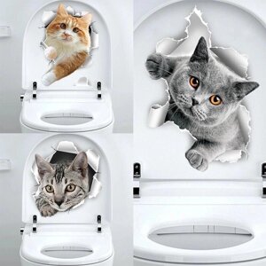 3D наклейки на стену с кошками, наклейки для туалета, вид на отверстие, яркая ванная комната для украшения