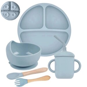 5 Шт. компл. детская мягкая силиконовая посуда, детское блюдо для кормления, тарелка-присоска, набор ложек и