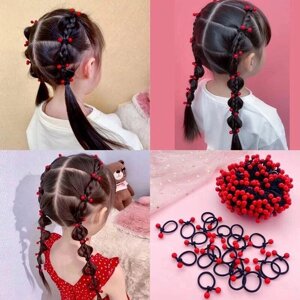 50 Шт. эластичные резиновые ленты для волос для девочек, держатели для хвоста с красной фасолью, веревка для