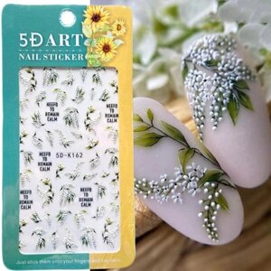 5D тисненные наклейки для ногтей с белым цветком, наклейки для ногтей, гравировка, цветочные слайдеры для