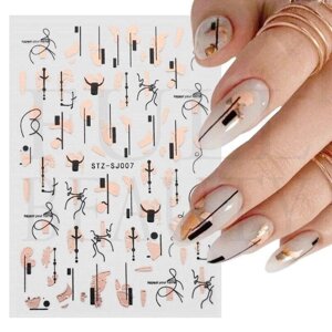 Абстрактные линии, DIY наклейки для ногтей для женщин и девочек, украшения для ногтей, розовое золото,