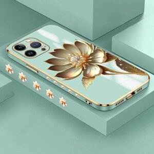 Чехол с золотым покрытием цветка лотоса для iPhone 11 12 13 14 Pro Max, чехол для телефона Samsung Galaxy