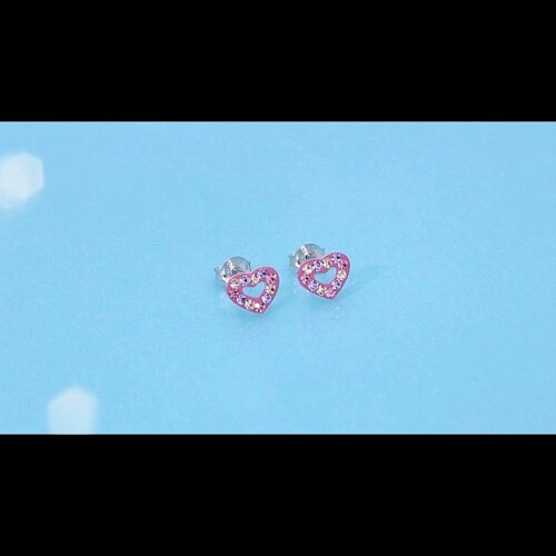 Детские серьги-гвоздики из стерлингового серебра 925 пробы с розовыми кристаллами и открытым сердцем для девочек и Под