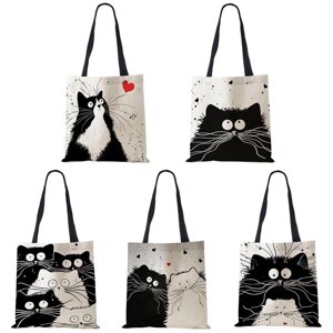 Индивидуальная сумка для покупок с милым котом, женская сумка с принтом, льняные сумки с логотипом,
