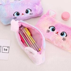 Kawaii мультфильм милый кот плюшевый чехол пенал на молнии пушистый большой емкости сумка для ручек школьные