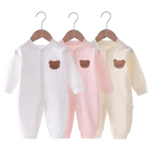 Комбинезон для новорожденных с медведем, хлопковый осенне-весенний детский комбинезон, одежда для маленьких