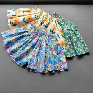 Кюлоты с цветочным принтом для маленьких девочек, летние милые модные детские широкие шорты с цветочным