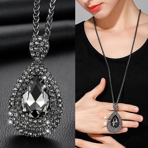 Модное ожерелье с серыми кристаллами в виде капли воды, роскошные длинные цепочки, ожерелья и подвески для