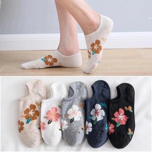 Модные летние женские носки до щиколотки с невидимым цветком, нескользящие лоферы с подкладкой, хлопковые
