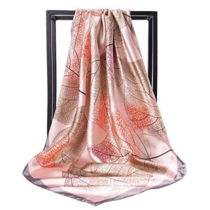 Модный шелковый атласный хиджаб, шарф для женщин, шаль с принтом листьев, шарф-мешок 90*90 см, квадратные шали