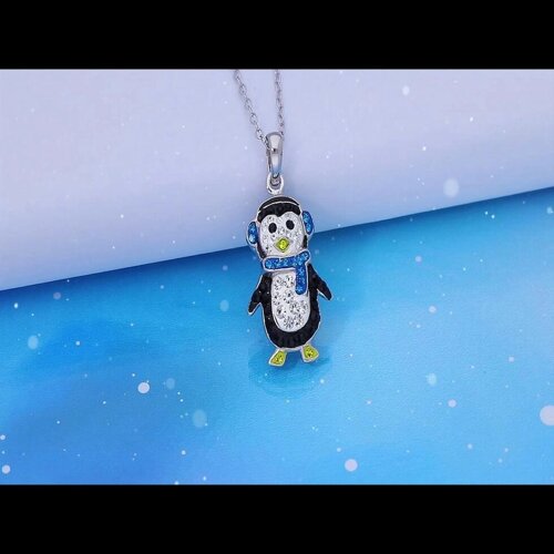 Ожерелье с подвеской из чистого серебра 925 пробы и кристаллами с милым пингвином для зимних праздников для женщин и