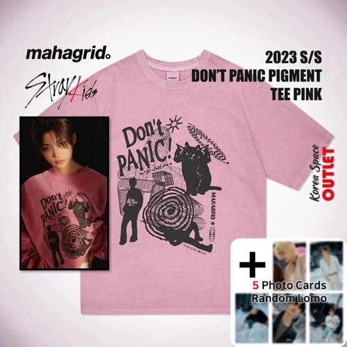 Пигментная футболка Mahagrid Don't Panic, розовая под заказ из Кореи 30 дней, доставка бесплатно