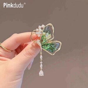 Pinkdudu 2023 Корейская брошь в виде зеленой бабочки, романтическая роскошная креативная фиолетовая