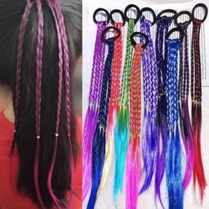 Разноцветные парики, повязки на голову с хвостиком, резинки для девочек, красивые ленты для волос, головные