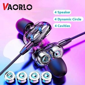 VAORLO Dual Driver Earphone Wire volume With microphone Hifi Stereo Music Earbuds for iPhone Samsung Huawei