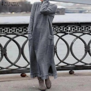 ZANZEA Зимнее теплое повседневное платье-пуловер с длинным рукавом Под заказ из Франции за 30 дней. Доставка