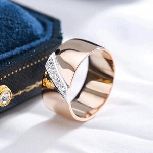 Золотые гладкие широкие кольца на палец с посеребренным цирконом для женщин, вечерние, повседневные, легкие,