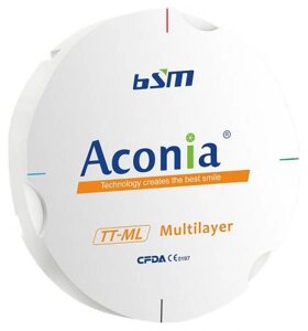 Диск диоксида циркония Chengdu Besmile Biotechnology Aconia, TT ML, оттенок A1, 95x16 мм