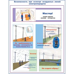 Плакат "Безопасность при осмотре высоковольтных воздушных линий электропередачи и трансформаторных подстанций"Бумага