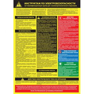 Плакат "Инструктаж по электробезопасности на I-ю квалификационную группу для неэлектротехнического персонала"Бумага
