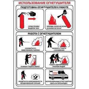 Плакат "Использование огнетушителя"Пленка самоклеящаяся, 1 л.)