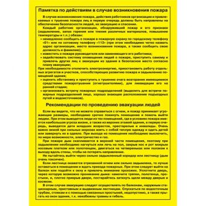 Плакат "Памятка по действиям в случае возникновения пожара. Рекомендации по проведению эвакуации людей"Бумага