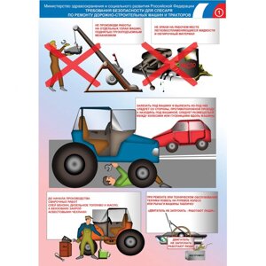 Плакат "Требования безопасности для слесаря по ремонту дорожно-строительных машин и тракторов"Бумага ламинированная,